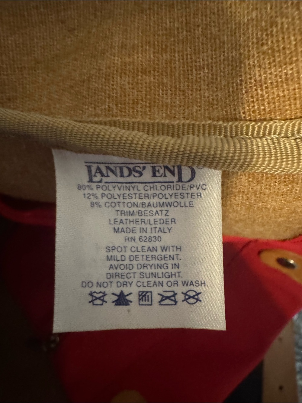 Lands’ End Classic Women's Tote Bag in Red with Tan Straps - Picture 5 of 6